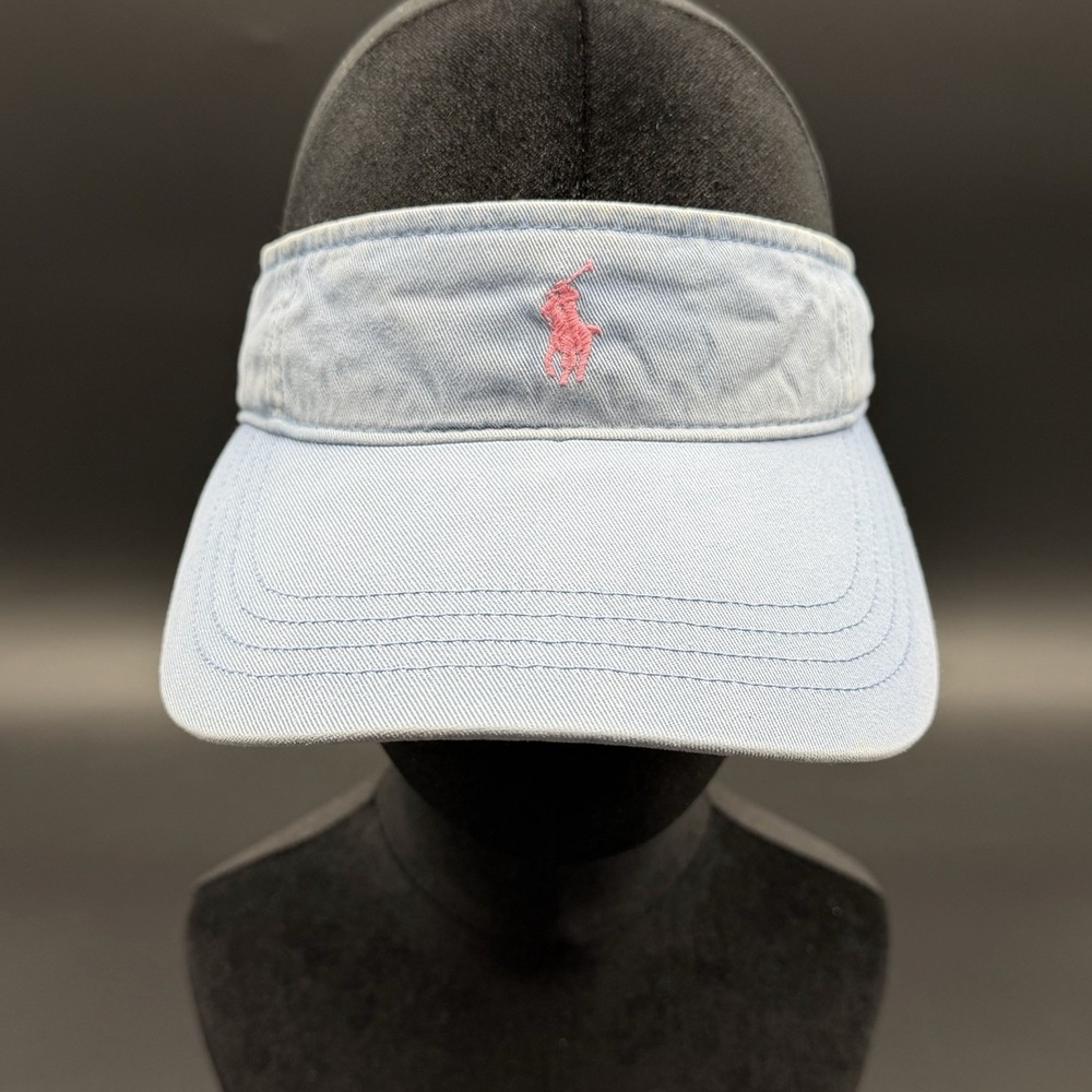 Polo Ralph Lauren Visor Hat Vintage 90s One Size Blue Pink Pony Lo Life Preppy